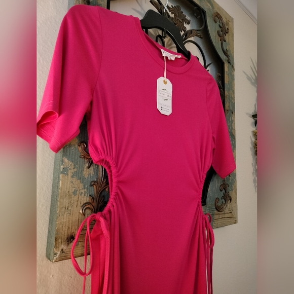 Hot Pink S.Sleeve Sides out that Tie Dress NWT Size M - Picture 7 of 12